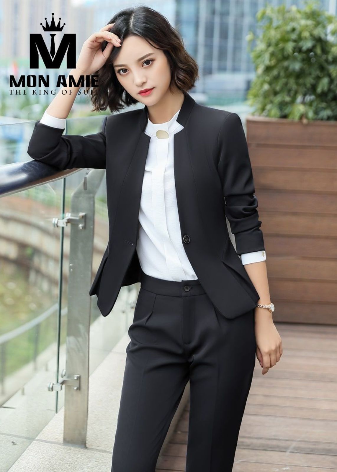 Black Business Flat Lapels Suit With Trousers 